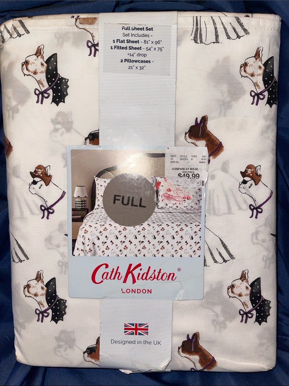 Cath Kidston White Sheet Set with Brown and Black Dog Motif